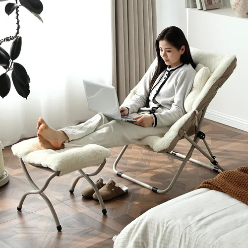 Miniatura 9 de Welnow Cómoda silla platillo con otomana, silla de lectura plegable de gran tamaño para adultos con almohada, silla de salón de piel sintética suave