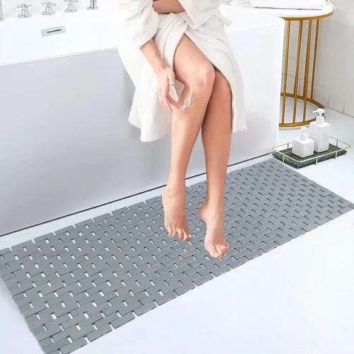 Miniatura 20 de Alfombra de baño de bambú, alfombras de baño para suelo, ducha y bañera de madera, impermeable, antideslizante, accesorios de 16 x 24 pulgadas