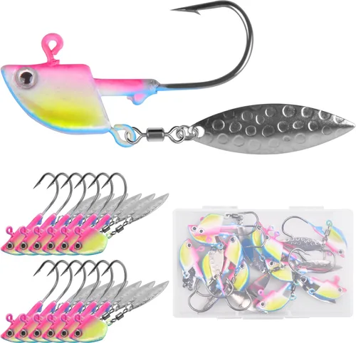 Miniatura 13 de OROOTL Underspin Jig Heads with Spinner Blades, 12pcs Swimbait Fishing Lure Jig Heads Bladed Swim Jigs for Saltwater Freshwater Fishing 1/4oz 3/8oz
