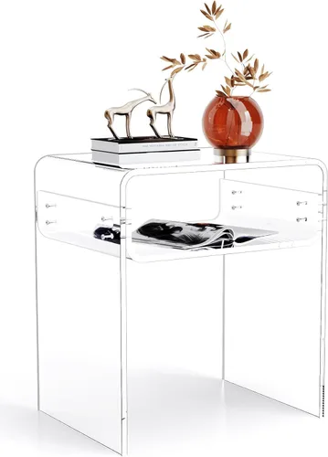 Miniatura 17 de Mesa auxiliar de 2 niveles de acrílico transparente; mesa de noche para sala de estar, dormitorio (1, Verde)