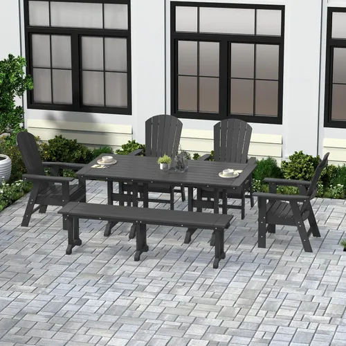 Miniatura 11 de WestinTrends Dylan Adirondack - Juego de 6 mesas y sillas de comedor para exteriores para todo tipo de clima, mesa y sillas de patio de madera