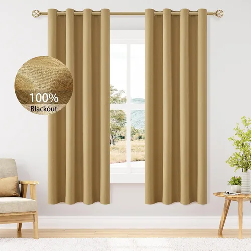 Miniatura 66 de ChrisDowa Cortinas 100% Opacas de Abedul Sólido de 45 Pulgadas de Largo, 2 Paneles para Dormitorio y Sala de Estar, Estilo Granja Oscurecedoras