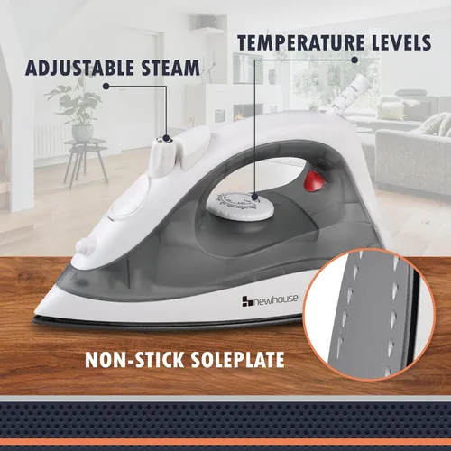 Miniatura 2 de Newhouse - Plancha retráctil de vapor y pulverizador de 120 V y 1200 W, NHIR-001-R, cable retráctil, autolimpieza, certificado ETL esencial