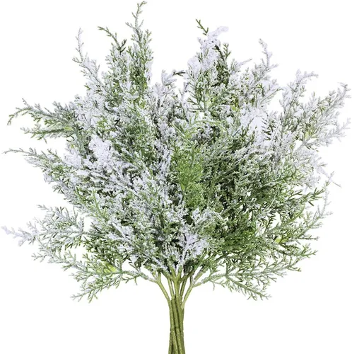 Miniatura 10 de Winlyn 6 piezas de cedro artificial con purpurina en aerosol plateado de Navidad, ramas de pino de cedro sintético, arreglos florales plateados