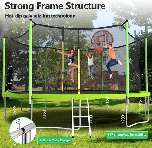 Miniatura 4 de Lyromix Trampolín mejorado con luces, trampolín grande para exteriores con aspersor, aro de baloncesto y red, capacidad para 5-8 niños y adultos