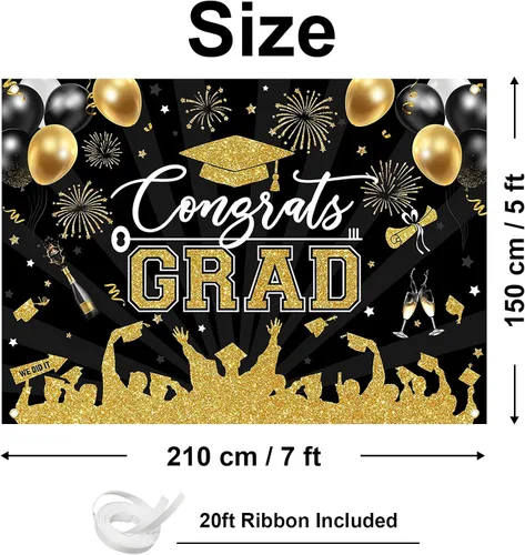 Miniatura 2 de Avezano Fondo de graduación Congrats Grad, decoraciones de fiesta de graduación de clase de 2026, fondo de sesión de fotos, felicitaciones