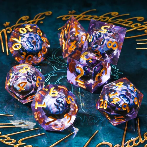 Miniatura 4 de Dados de borde afilado DND, juego de dados de globo ocular DND, dados de ojo de dragón de núcleo líquido para juegos de mesa