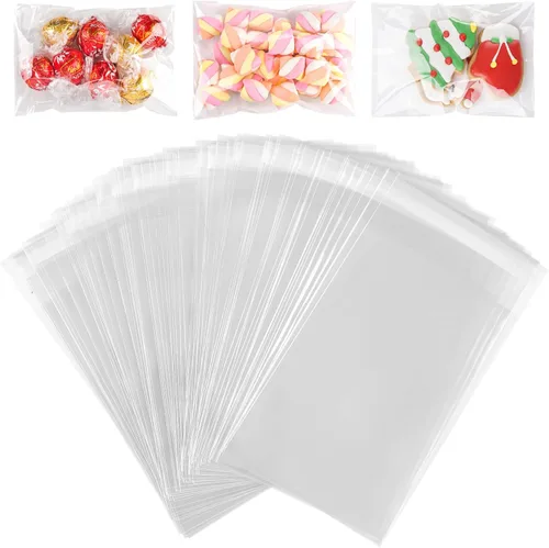 Miniatura 8 de YunKo Paquete de 200 bolsas de celofán autosellantes, bolsas transparentes para galletas para regalo, bolsa para embalaje de galletas, dulces