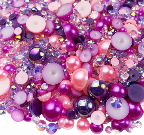 Miniatura 27 de Diamantes de imitación de media perla roja y negra de 1.06 oz para manualidades, tamaño mixto de 0.116 a 0.394 pulgadas, diamantes de imitación