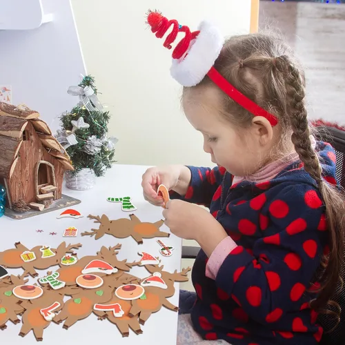 Miniatura 2 de Fennoral Paquete de 12 manualidades de renos para niños Haz tus propios stickers de espuma de reno Adorno DIY Artes y manualidades de Navidad