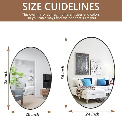 Miniatura 7 de Espejo de pared ovalado, espejo ovalado negro de 20 x 28 pulgadas, espejo de baño con marco de metal, espejo decorativo para pared montado