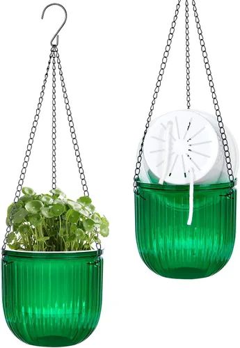 Miniatura 22 de Paquete de 2 macetas colgantes de riego automático de 7.2 pulgadas para plantas de interior y exterior, macetas colgantes de macramé de 34 pulgadas