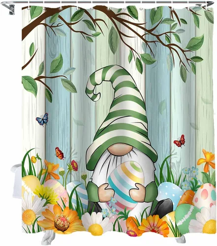 Miniatura 13 de LooPoP Cortina de ducha de Pascua con ganchos, tela impermeable, diseño de flores, zanahoria, conejo, juego de cortinas de ducha para baño, bañeras