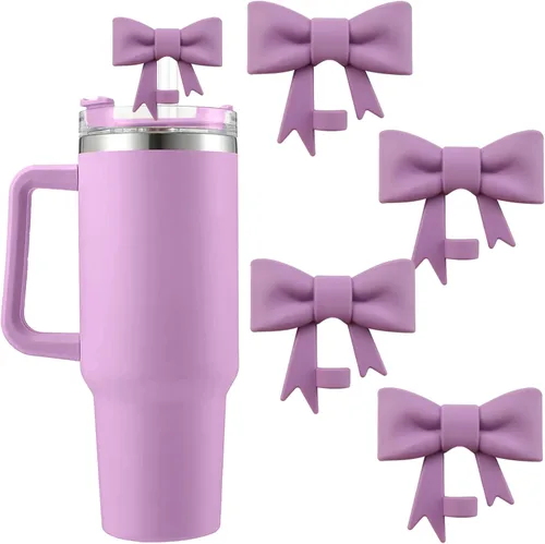 Miniatura 52 de 6 piezas de cubiertas de pajita de silicona para vasos Stanley de 40/30 oz 10 mm (0.4 pulg) cubiertas de pajita a prueba de polvo con diseño