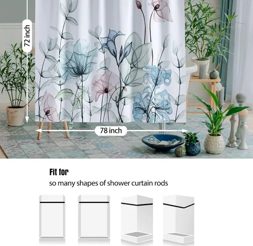 Miniatura 5 de JOYMIN Juego de cortinas de ducha de tela floral con 12 ganchos, cortina de baño de acuarela, accesorios decorativos modernos para baño, flores