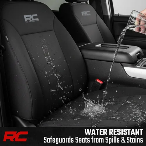 Miniatura 5 de Cubiertas de asiento de neopreno Rough Country para Chevy Silverado y GMC Sierra 1500 (2019-2026) sin almacenamiento trasero ni portavasos
