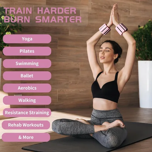 Miniatura 5 de Pesas de Tobillo y Muñeca para Mujeres – Pesas Ajustables de Silicona para Muñeca y Tobillo, Juego Portátil de Brazo/Pierna para Pilates, Yoga