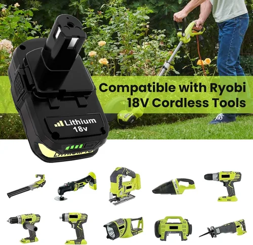 Miniatura 4 de Paquete de 2 baterías de litio de 3.6 Ah de repuesto para batería Ryobi de 18 V y cargador P117 Combo compatible con batería y cargador Ryobi de 18