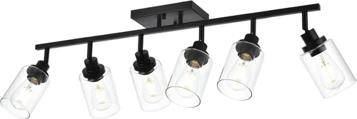 Miniatura 10 de Lámpara de tocador de 4 luces con pantalla de vidrio transparente, multidireccional, giratoria, de metal, con cabezales de riel ajustables