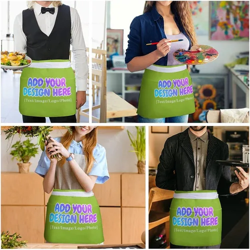 Miniatura 168 de AXKEUDO Delantal personalizado con bolsillos, delantales de cintura para camarera para cocinar en casa, restaurante, servir trabajo
