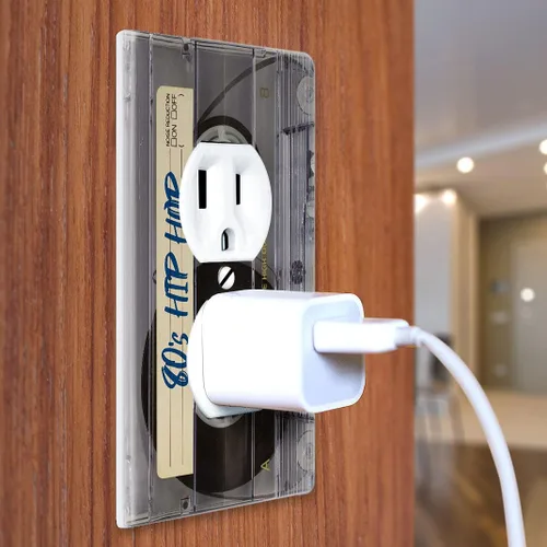 Miniatura 3 de WIRESTER Placa de pared dúplex con cubierta de salida - Cinta de casete transparente retro Hip Hop