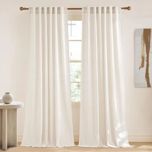 Miniatura 85 de NICETOWN Cortinas de lino grueso para dormitorio, privacidad añadida, bolsillo para barra y pestaña trasera, no se transparentan, mezcla de lino