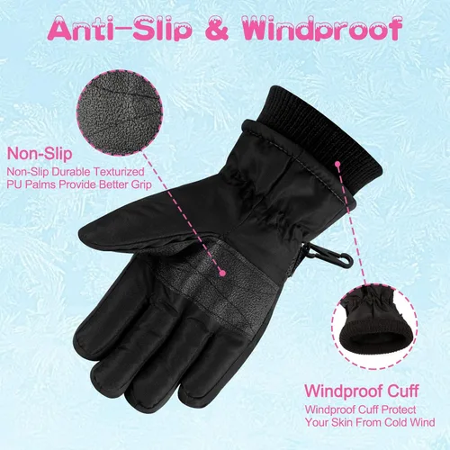 Miniatura 4 de ONESING 2 pares de guantes de nieve para hombres y mujeres, guantes térmicos e impermeables de invierno para esquí, snowboard, correr y ciclismo