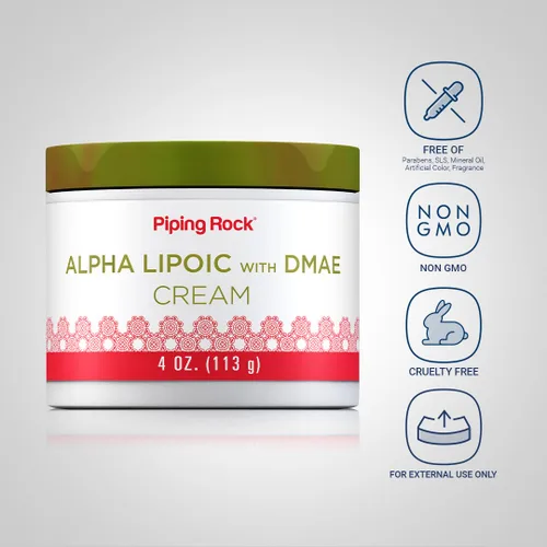 Miniatura 3 de Piping Rock Ácido alfa lipoico 4 onzas con crema DMAE Hidratante y reafirmante para la cara y la piel Sin OMG, sin gluten