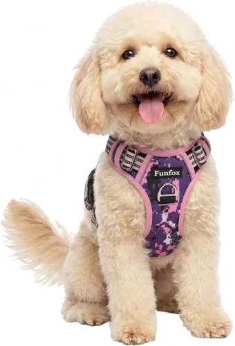 Miniatura 8 de Funfox Arnés para perro sin tirones, arnés de chaleco ajustable para mascotas, material súper suave con mango vertical, fácil control, paseo