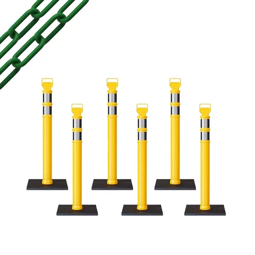 Miniatura 41 de Trafford Industrial - Paquete de 6 postes de delineador de 45 pulgadas, collares reflectantes de 3 pulgadas, base de goma de 10 libras