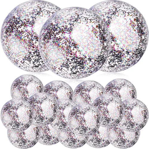 Chivao 18 bolas de playa de lentejuelas de 24 pulgadas y 16 pulgadas transparentes inflables con purpurina para verano, pelotas de piscina, boda,