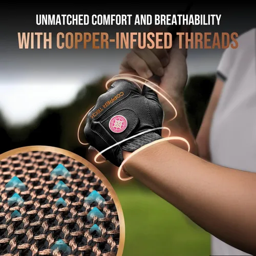 Miniatura 4 de Copper Tech Plus Ladies Golf Gloves Women (2nd Gen) Copper Compression Joint Support with Flexible & Comfortable Fit Tacky Silicone Pad