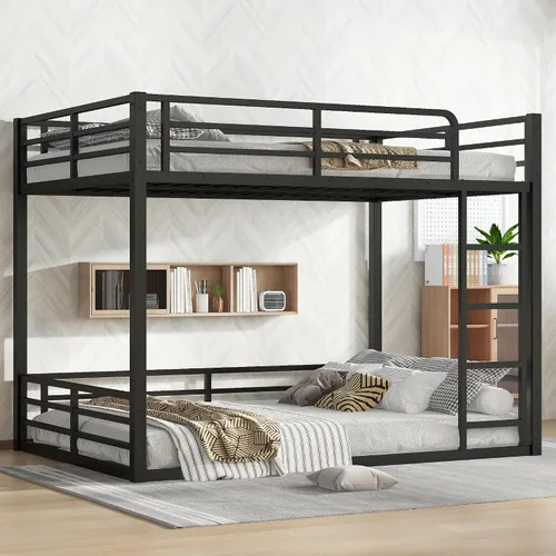 Miniatura 22 de Litera de metal resistente de tamaño individual sobre matrimonial, con escalera integrada y barandilla de seguridad para niños, adolescentes