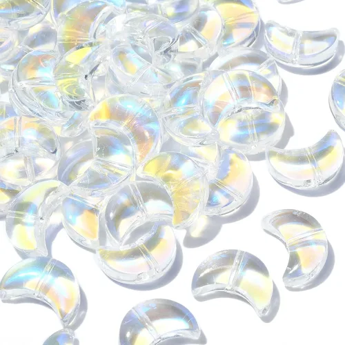 Miniatura 5 de KitBeads 100 cuentas de vidrio en forma de luna, electroplaca, cuentas de luna creciente transparente, de color AB, cuentas de luna para fabricación