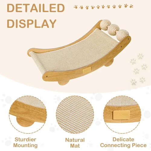 Miniatura 3 de DWCN Hamaca rascador grande 3 en 1 para gatos, almohadilla para rascar con 3 bolas de sisal natural, protector de muebles, regalo para gatos