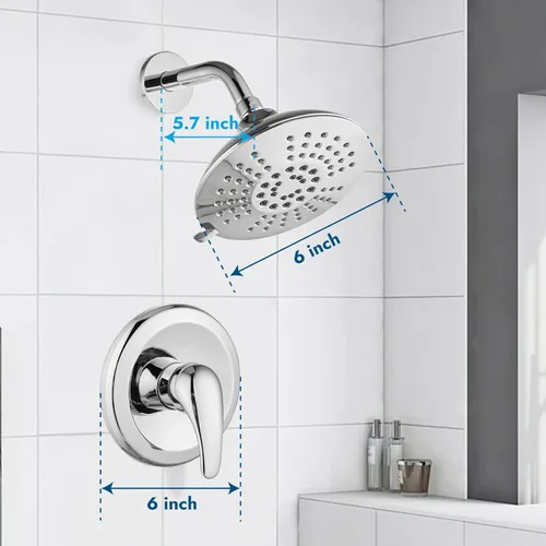 Miniatura 7 de Juego de grifo de ducha para bañera, montado en la pared, cabezal de ducha de lluvia de 5 pulverizaciones de 6 pulgadas con válvula áspera, control