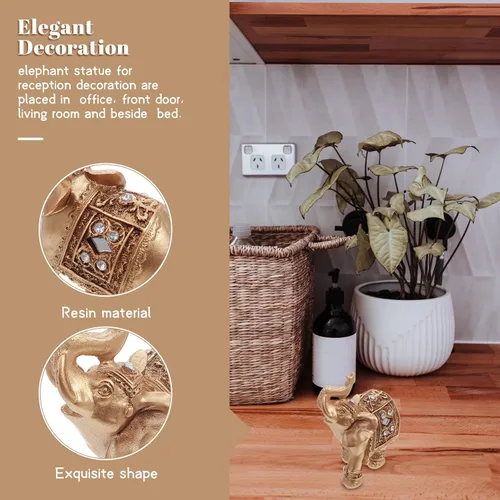 Miniatura 6 de Elephant Decor for Home, Golden Resin Elephant Statue, 3.5 Inch Feng Shui Figurine for Office Desk & Shelf