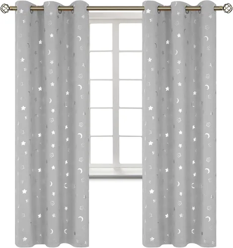 Miniatura 100 de BGment Cortinas opacas para dormitorio infantil, con aislamiento térmico, con ojales, estampado de estrellas plateadas, cortinas para oscurecer