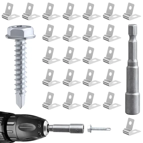 50 abrazaderas de alambre para valla agrícola, clips de alambre de acero inoxidable con tornillos para alambre soldado a madera, metal o valla de