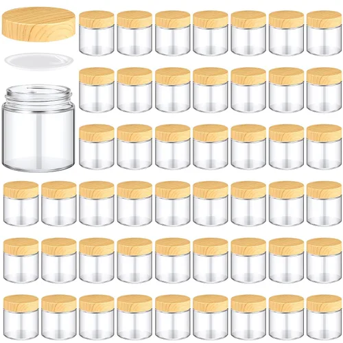 Miniatura 13 de Norme 120 tarros de vidrio de 4 onzas con tapas, recipientes de vidrio vacíos con tapas de grano de madera y revestimientos interiores