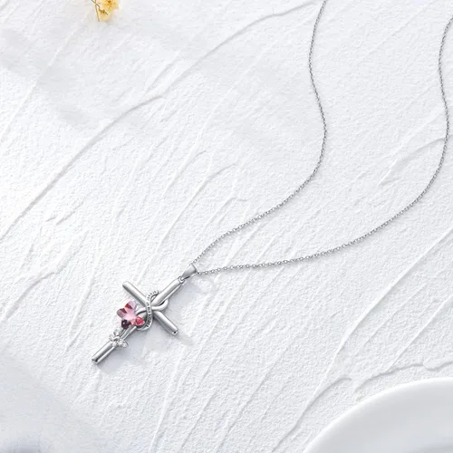 Miniatura 6 de Flpruy Collar de cruz para mujer, plata de ley 925, collar con texto en inglés "I Love You", joyería religiosa con caja de regalo para madre e hija