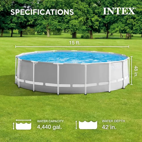 Miniatura 2 de Intex Juego de piscina con marco prisma de 15 x 48 pulgadas sobre el suelo con bomba de filtro, escalera, cubierta de piscina y kit de limpieza