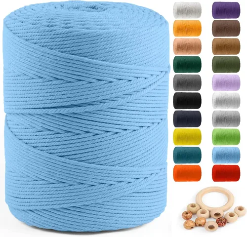 Miniatura 34 de Cuerda de algodón para macramé de 5 mm x 109 yardas, ZUEXT 100% natural hecha a mano, cuerda de algodón trenzada de 4 hebras para colgar plantas