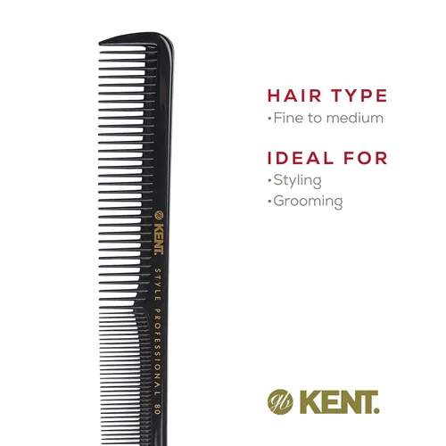 Miniatura 6 de Kent SPC80 Peine de corte estilo salón con dientes anchos y finos, peine profesional de corte de pelo de peluquero para peinar y burlas para todo