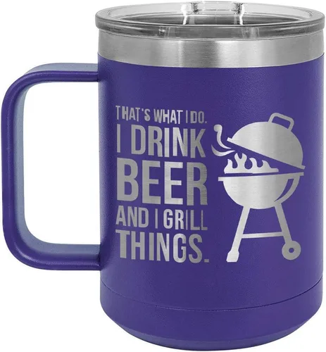 Miniatura 8 de Drink Beer Grill Things BLUE 15 oz Coffee Cup w/Slide Top Lid Insulated Travel Coffee Mug BBQ & Grilling Gift Idea For Men Who Have Everything