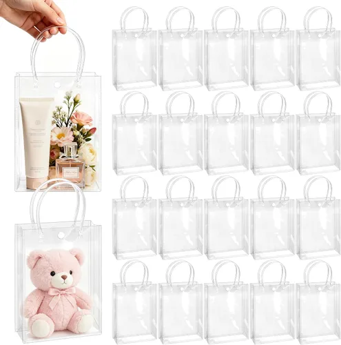Miniatura 24 de BadenBach - 24 bolsas pequeñas de regalo transparentes con asas, 5.1 x 5.9 x 2.8 pulgadas, mini bolsa de plástico transparente para fiesta, bolsa