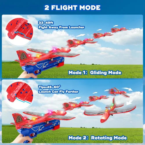 Miniatura 2 de Paquete de 3 juguetes de avión lanzador para niños, avión planeador de espuma LED de 12.6 pulgadas, 2 aviones catapulta con modo de vuelo, juguetes