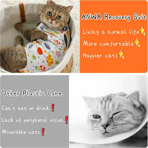 Miniatura 7 de ANWA Traje de recuperación para gatos, mameluco transpirable para gatos después de una cirugía, traje de recuperación de cirugía de gatito, heridas