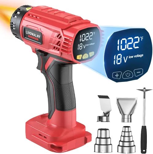 LIVOWALNY Pistola de calor compatible con batería Milwaukee de 18 V (solo herramienta) Pistola de calor inalámbrica de 350 W de 122 ℉ ~ 1022 ℉