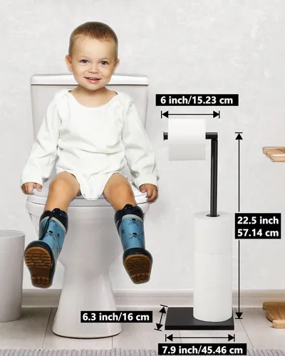Miniatura 6 de Soporte de papel higiénico independiente para el baño con reserva, soporte de rollo de papel higiénico de acero inoxidable, pedestal negro DECLUTTR